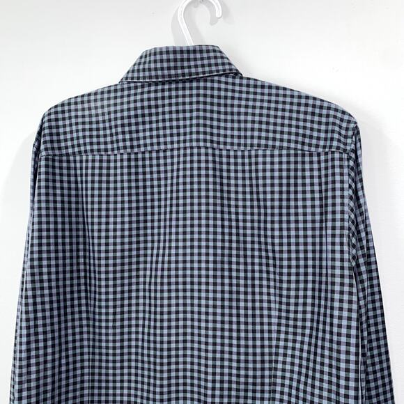 Hugo Boss Men's Slim Fit Checkered Dress Shirt Blue Gray Gingham Long Sleeve M - Picture 10 of 11